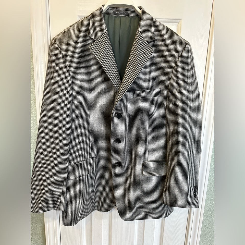 Bachrach Men VTG Wool Black & Tan Houndstooth Three Button Blazer Jacket 44S
